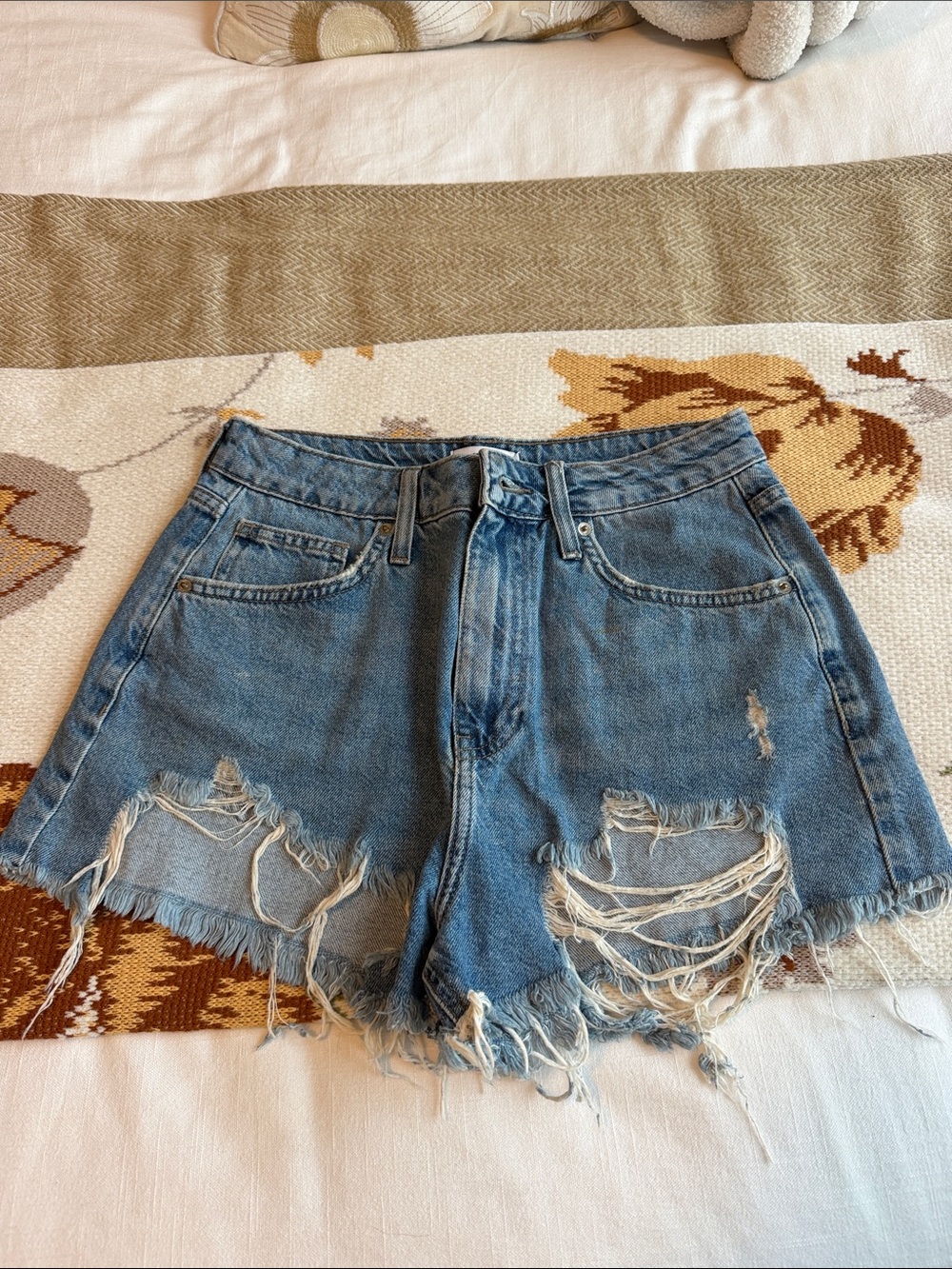 Forever 21 Light Blue Distressed High-Rise Denim Shorts